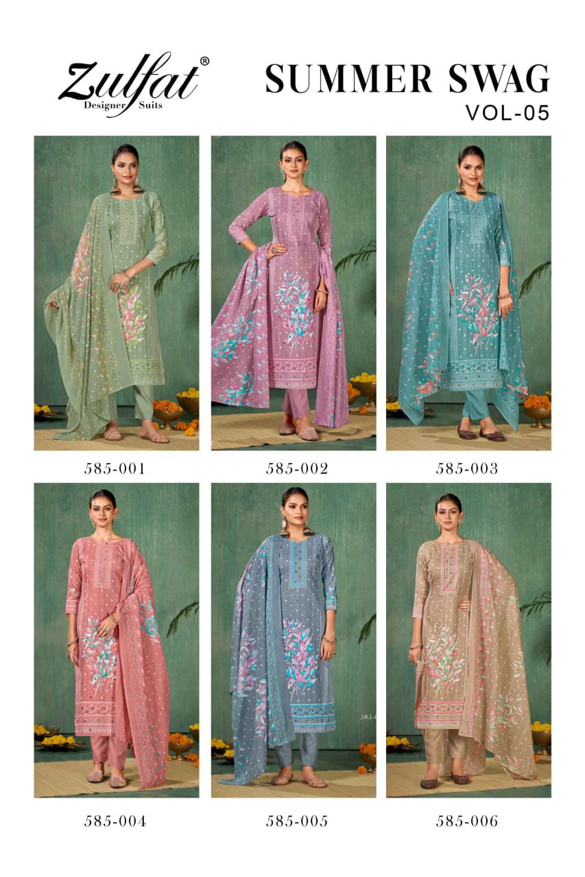 Summer Swag Vol 5 Zulfat Designer Cotton Pant Style Suits Supplier India