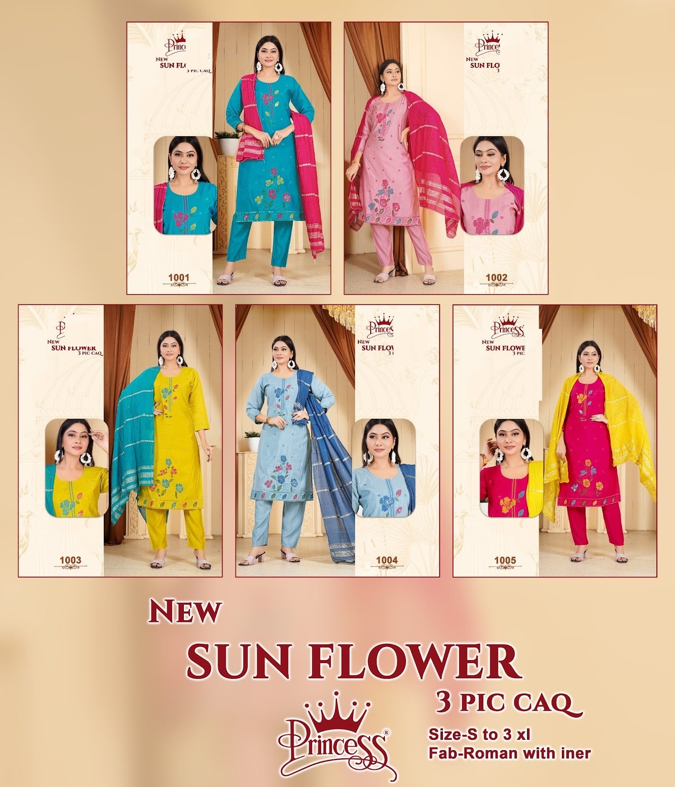 Sun Flower Princess Creation Roman Readymade Pant Style Suits Exporter