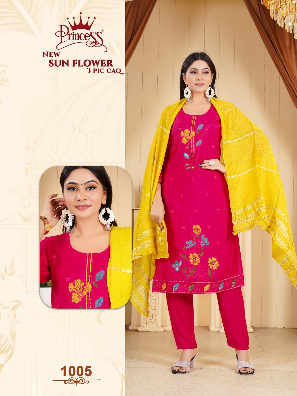 Sun Flower Princess Creation Roman Readymade Pant Style Suits Exporter