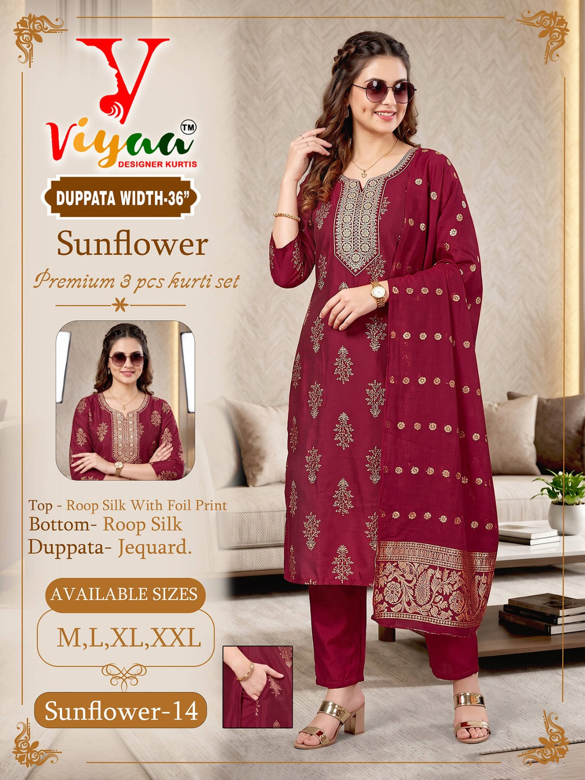 Sunflower Viyaa Silk Readymade Pant Style Suits Wholesaler Gujarat