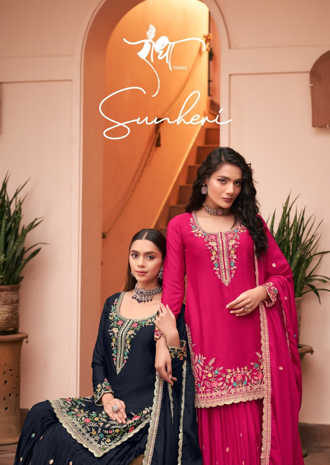 Sunheri Radha Trendz Blooming Chinon Readymade Plazzo Style Suits Manufacturer