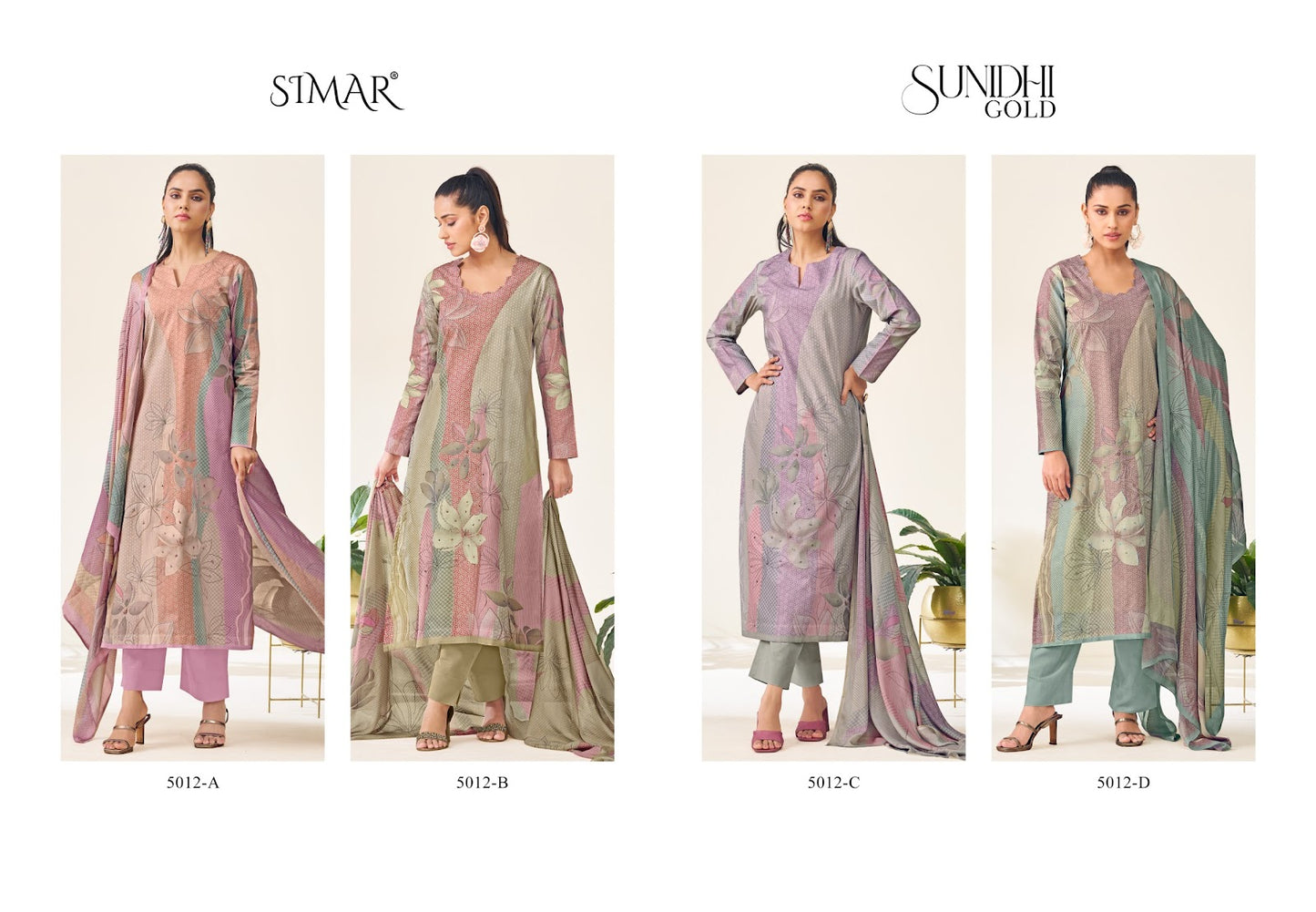 Sunidhi Gold Simar Glossy Pure Lawn Pant Style Suits Wholesaler India