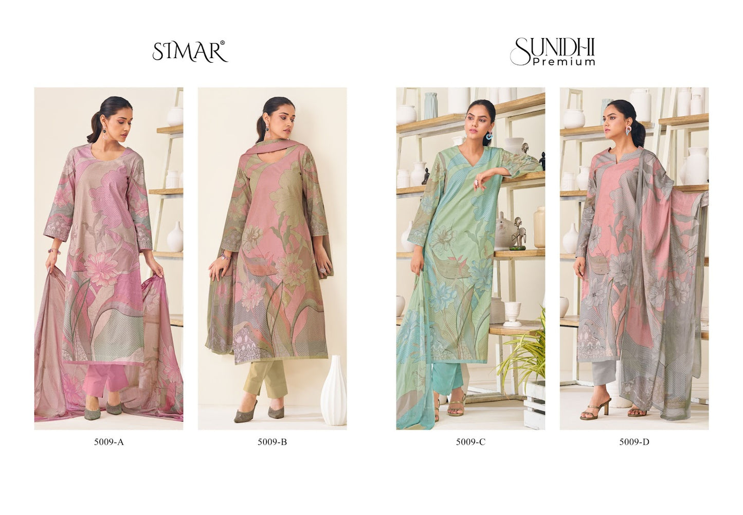 Sunidhi Premium 5009 Abcd Simar Lawn Cotton Pant Style Suits Exporter