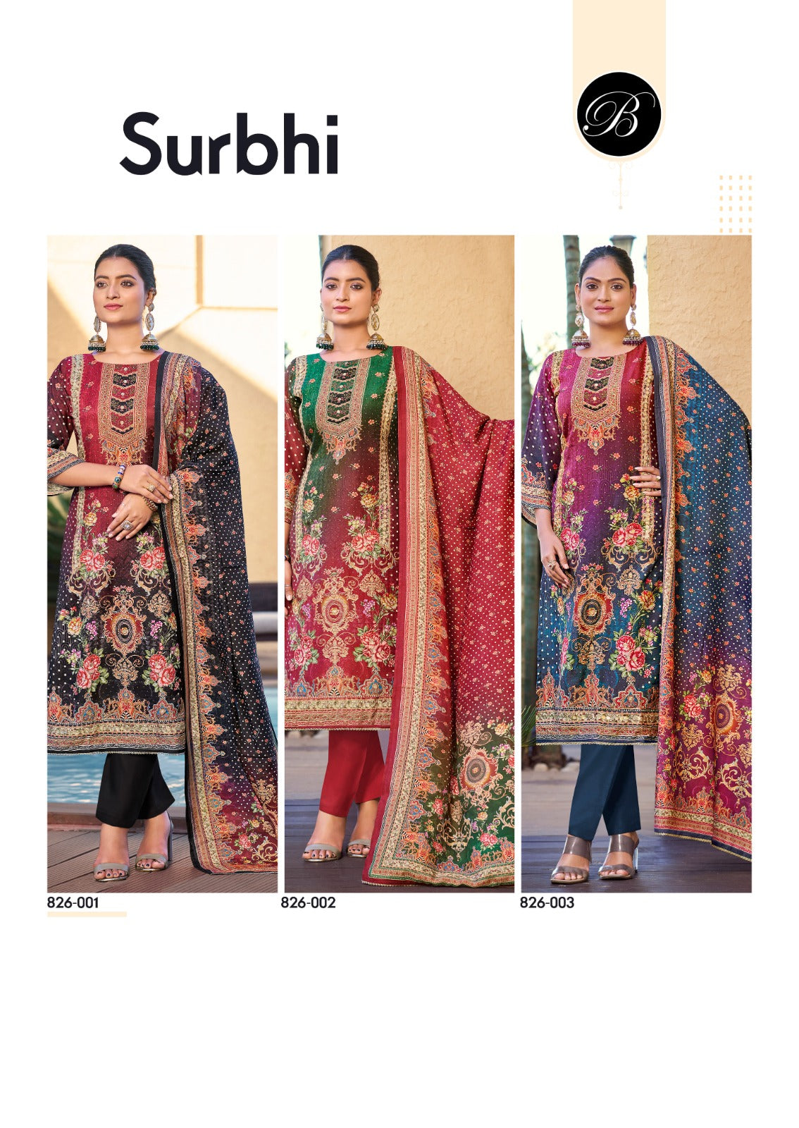 Surbhi Belliza Designer Studio Viscose Muslin Karachi Salwar Suits Wholesaler Ahmedabad