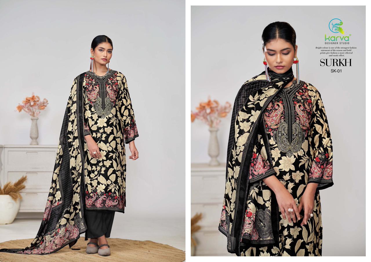 Surkh Karva Designer Studio Viscose Muslin Pant Style Suits Wholesale Price