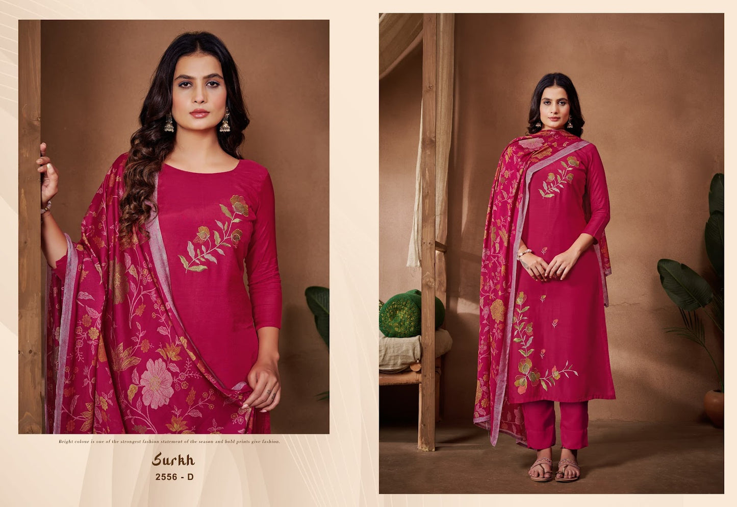 Surkh Sargam Prints Bemberg Muslin Pant Style Suits Wholesaler Ahmedabad
