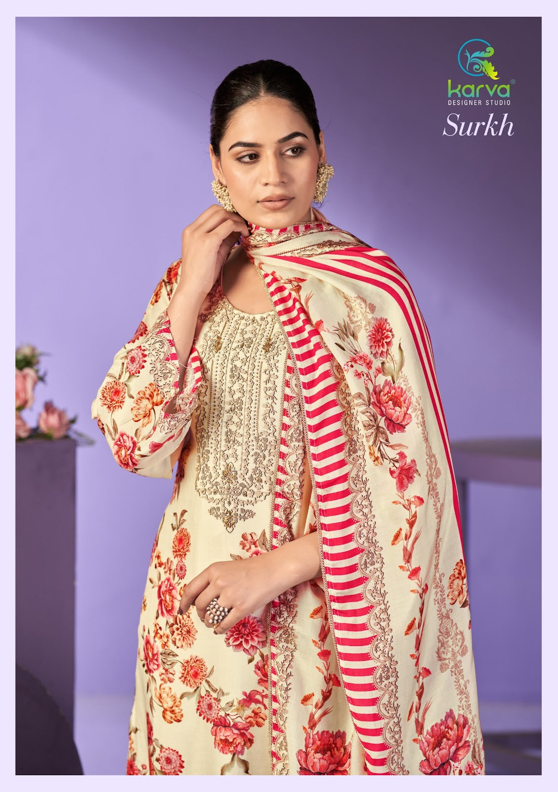 Surkh Vol 3 Karva Designer Studio Viscose Muslin Pant Style Suits Wholesale Rate