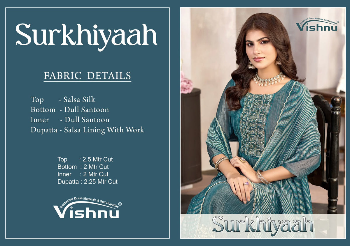 Surkhiyaah Vishnu Impex Salsa Silk Pant Style Suits Manufacturer