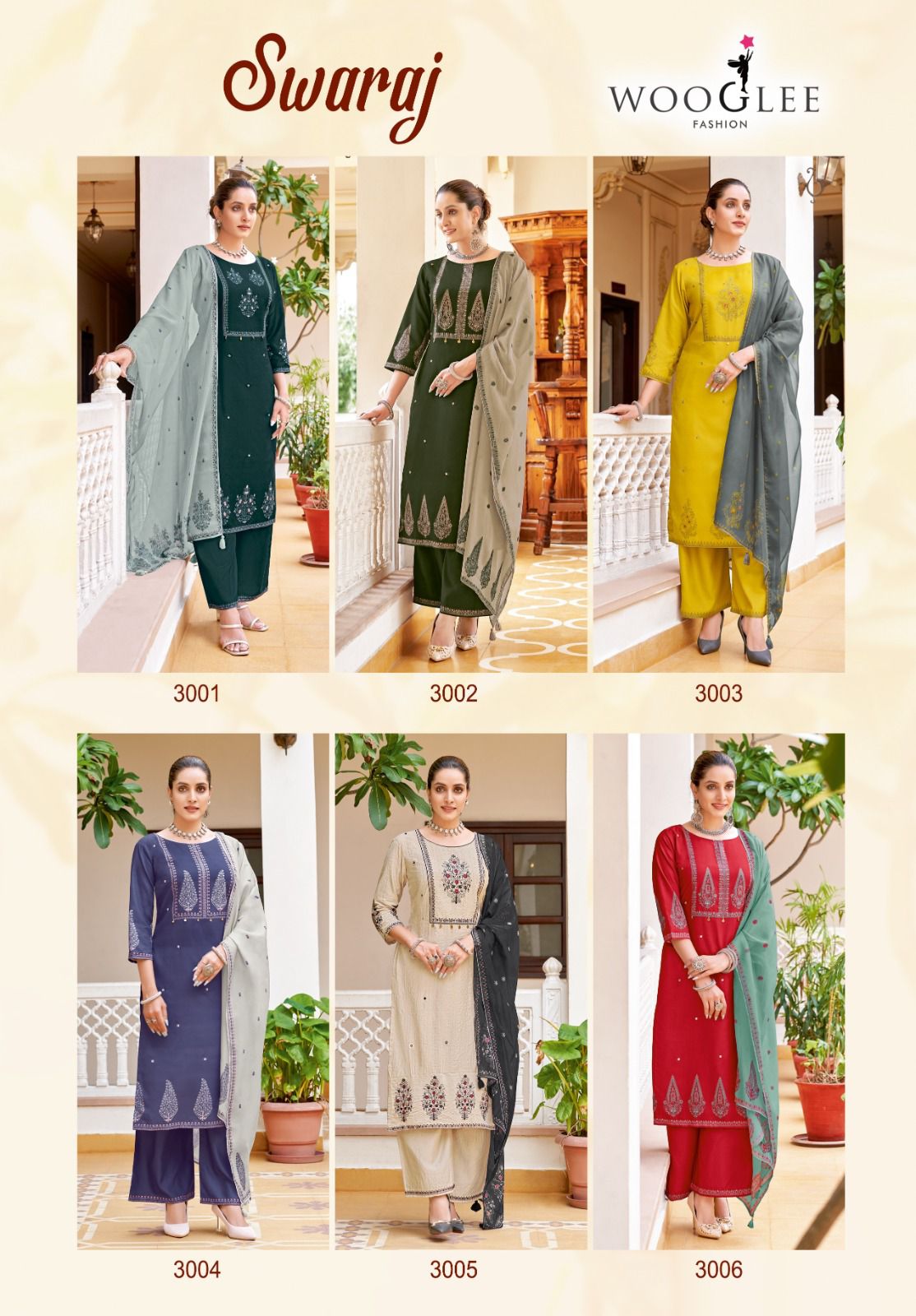 Swaraj Wooglee Viscose Weaving Readymade Plazzo Style Suits Wholesaler