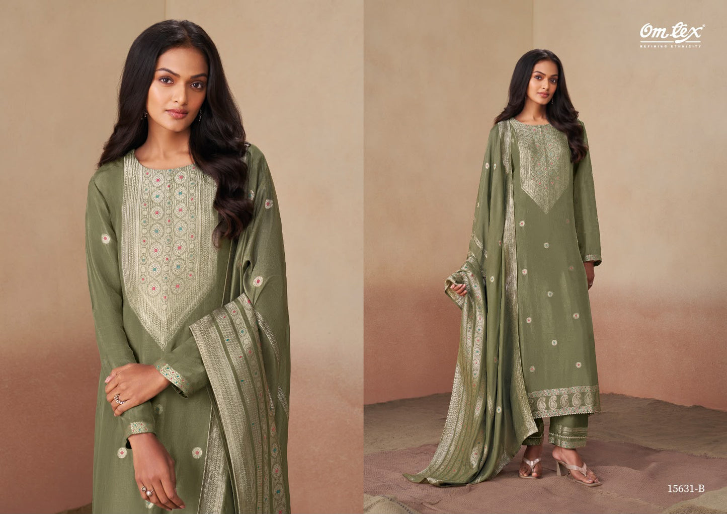 Swarali Omtex Silk Jacquard Pant Style Suits Manufacturer India