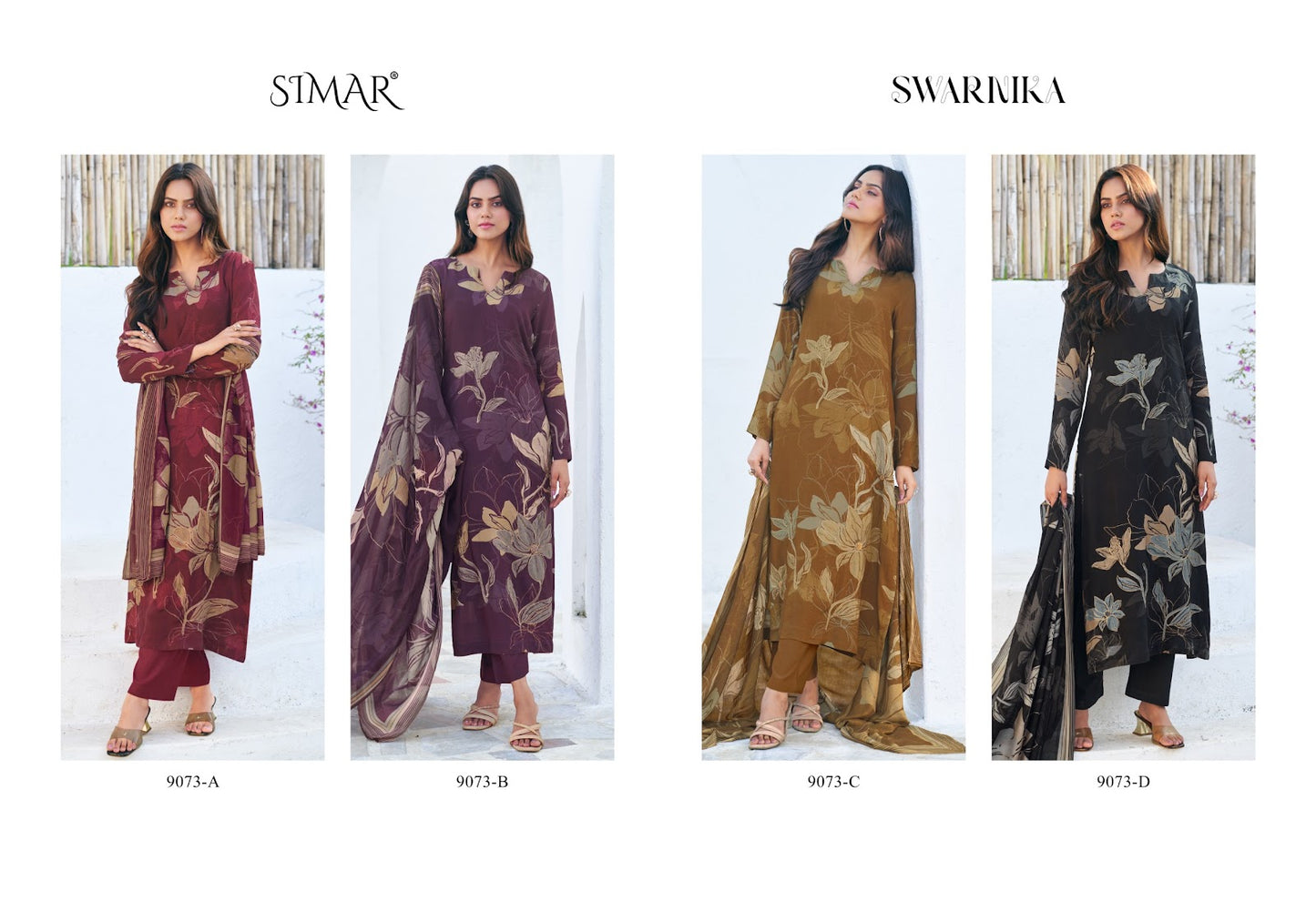 Swarnika 9073 Simar Viscose Muslin Pant Style Suits Wholesaler Gujarat