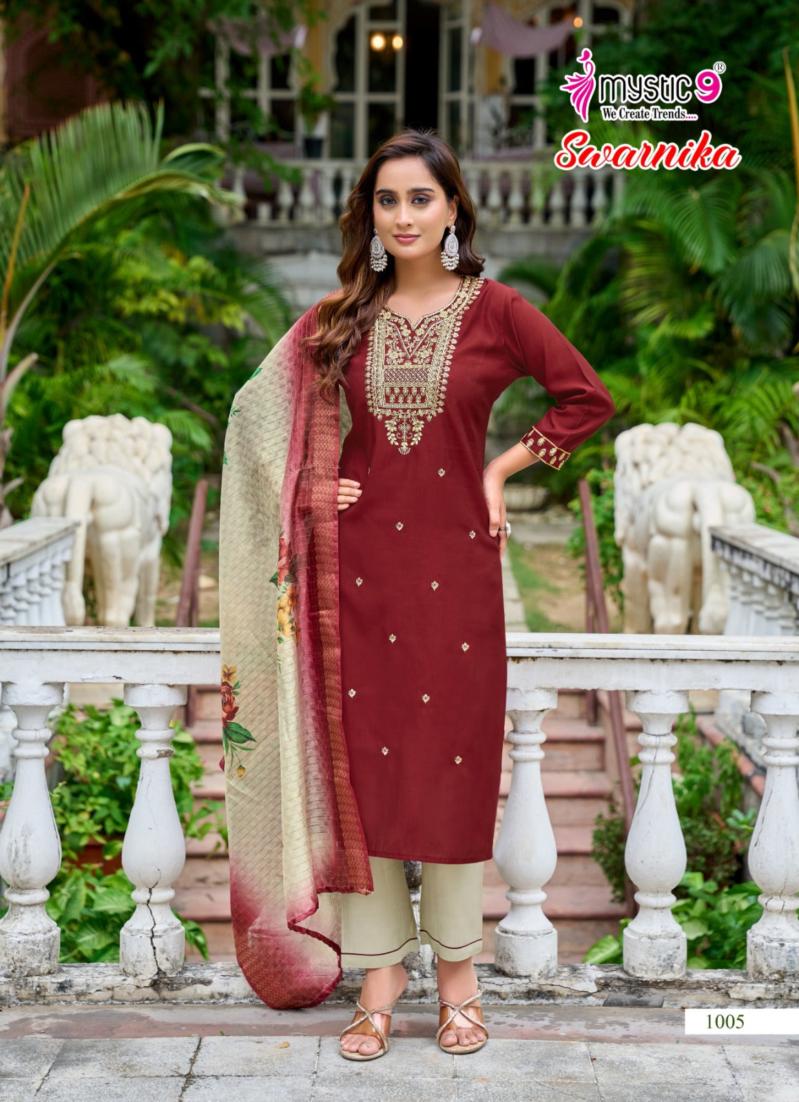Swarnika Vol 1 Mystic 9 Roman Silk Readymade Pant Style Suits Exporter