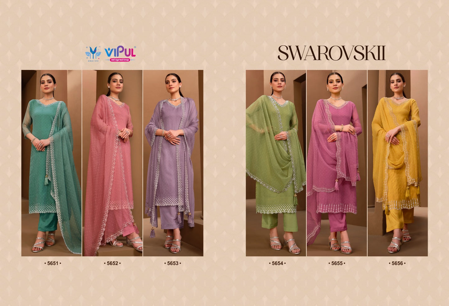 Swarovskii Vipul Organza Pant Style Suits