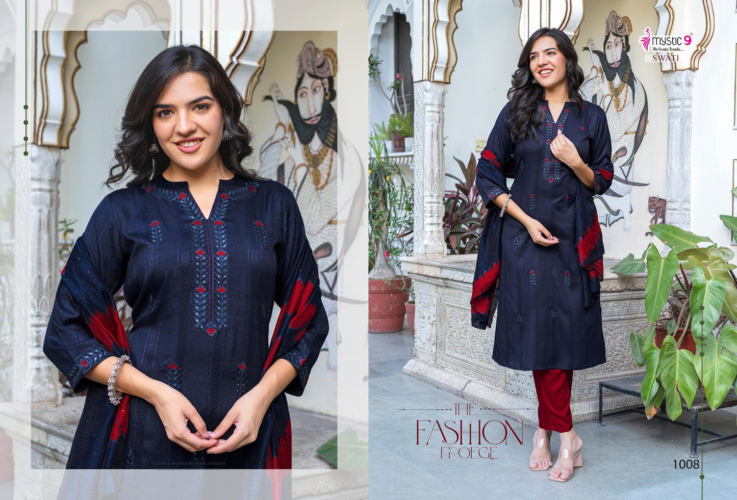 Swati Vol 1 Mystic 9 Rayon Dobby Readymade Pant Style Suits Manufacturer