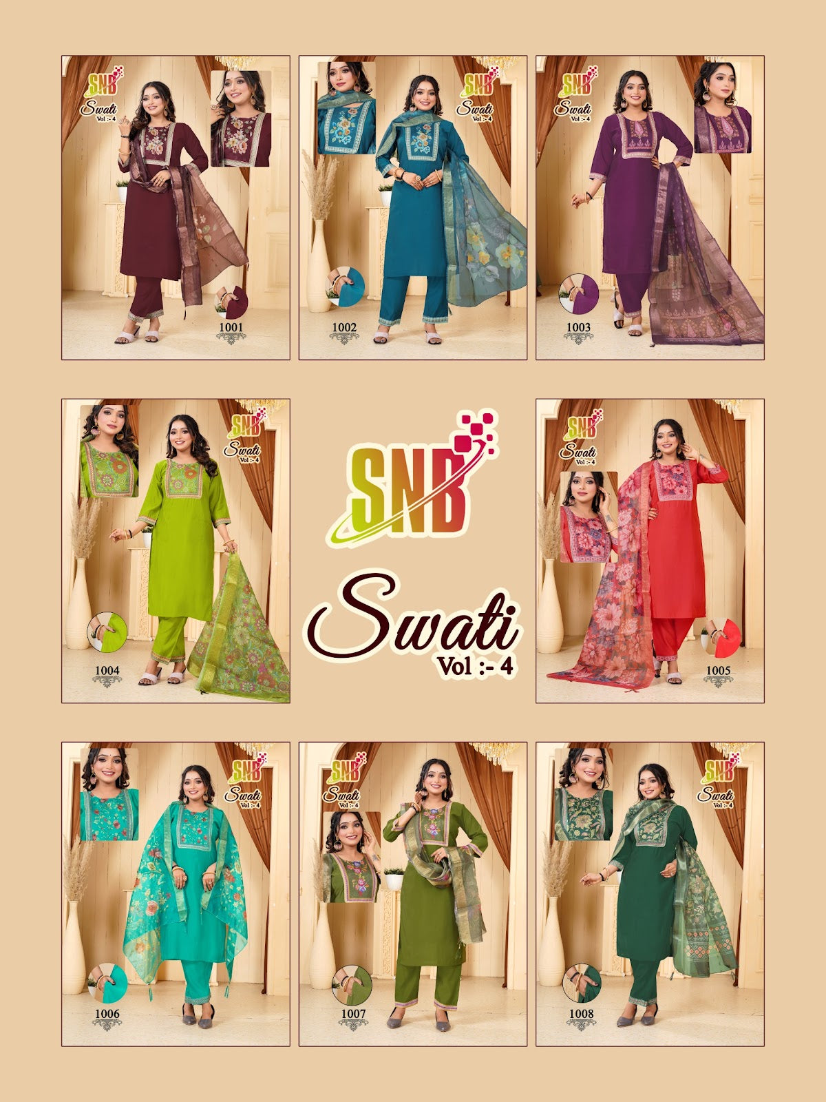Swati Vol 4 Snb Roman Silk Readymade Pant Style Suits Exporter