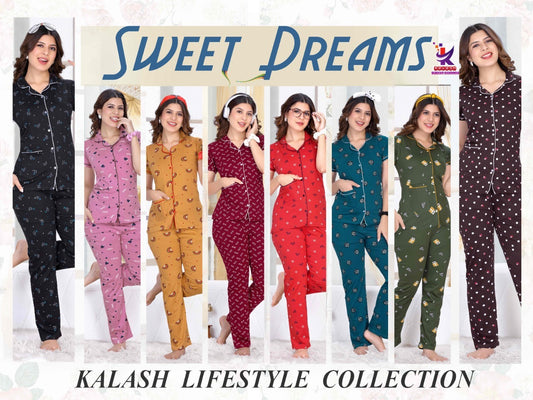 Sweet Dreams Mlm Kalash Lifestyle Cotton Lycra Collar Night Suits