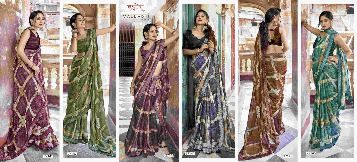 Tajmahal Vallabhi Prints Georgette Sarees Wholesale Rate