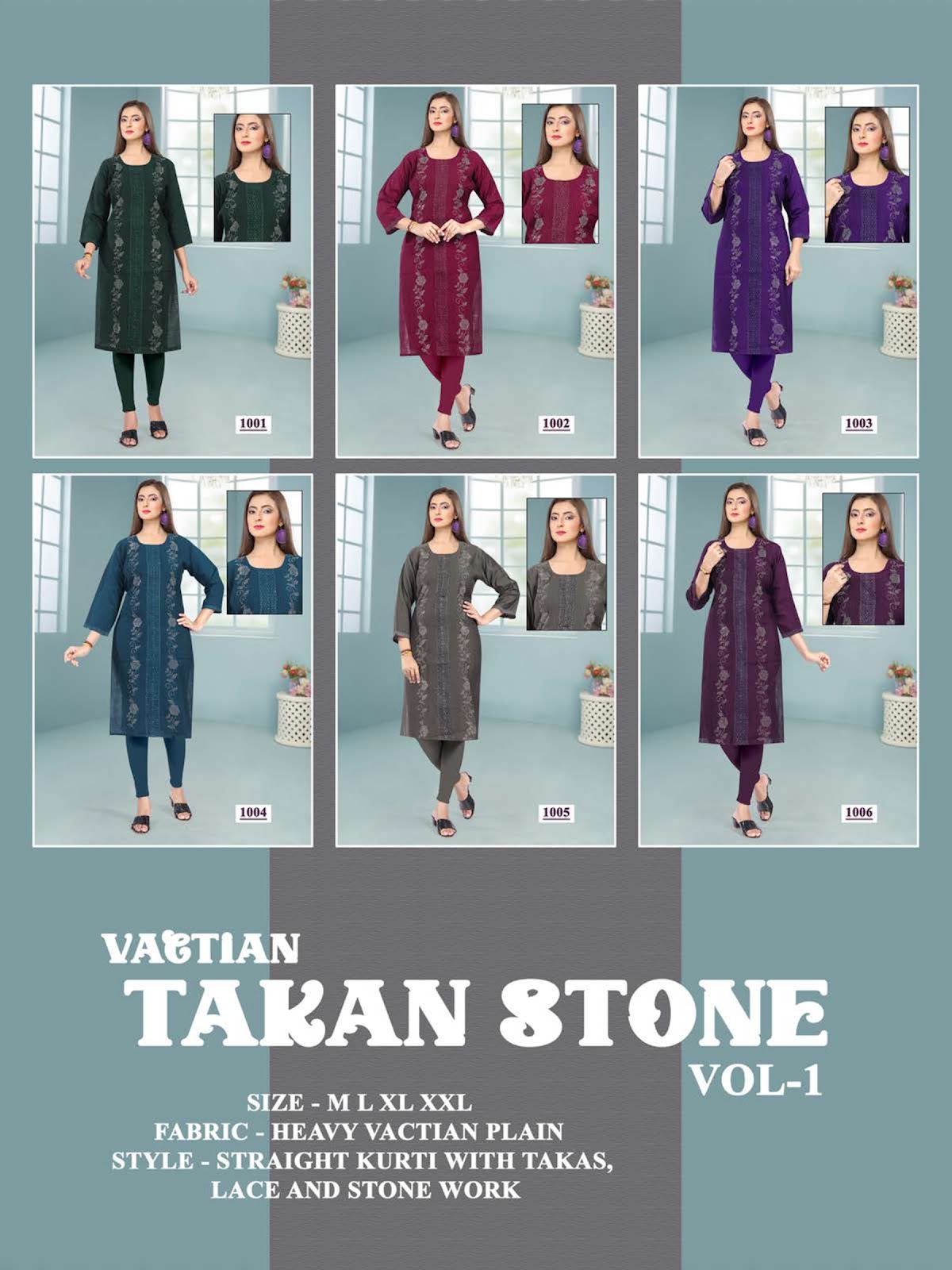 Takan Stone Vol 1 Kavinay Vatican Straight Cut Kurtis Wholesale Price