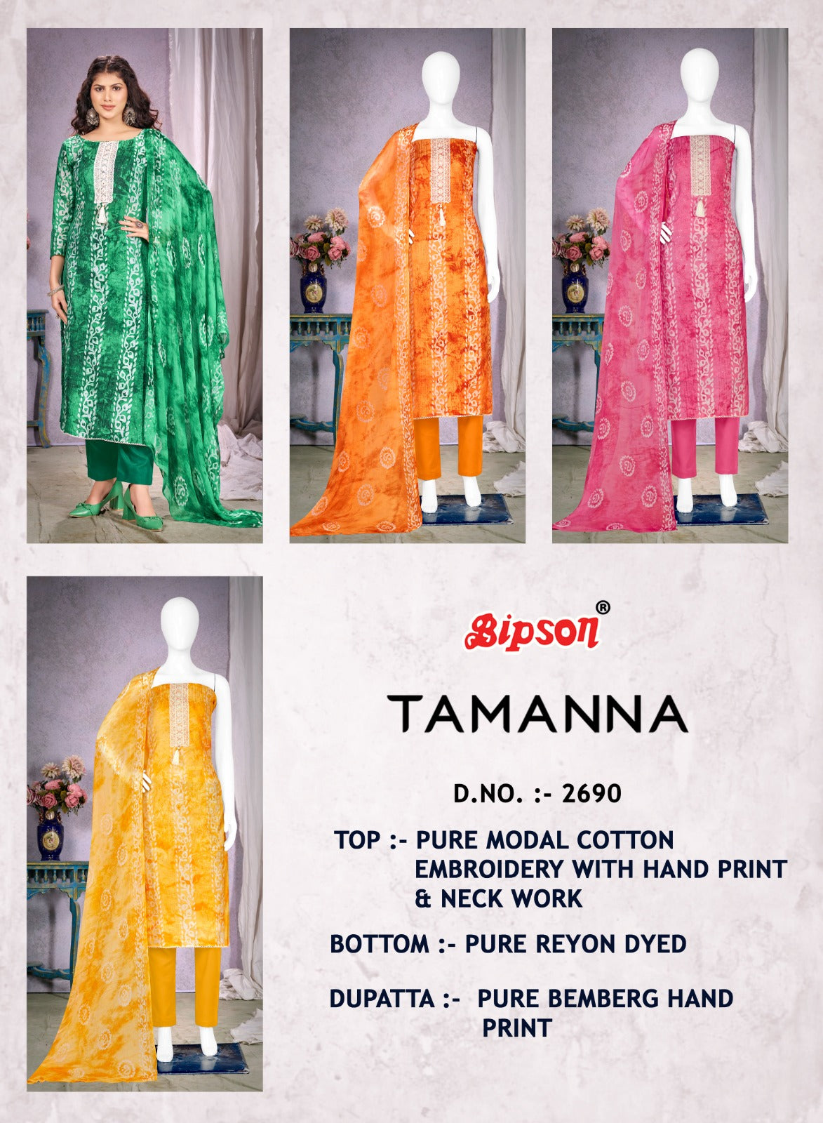 Tamanna 2690 Bipson Prints Cotton Pant Style Suits Exporter Gujarat