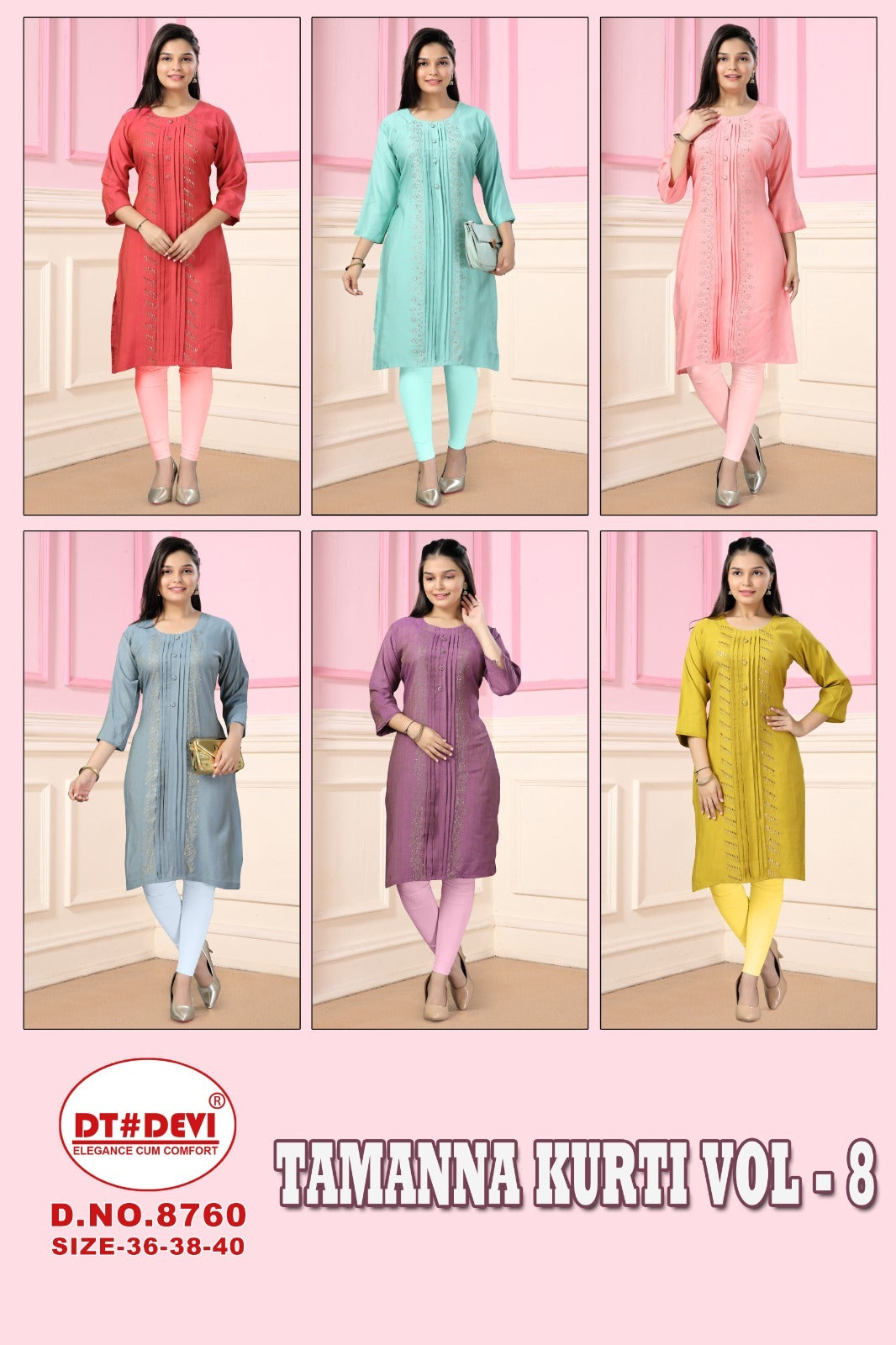 Tamanna Vol 8 8760 Dt Devi Vetican Straight Cut Kurtis Manufacturer Gujarat