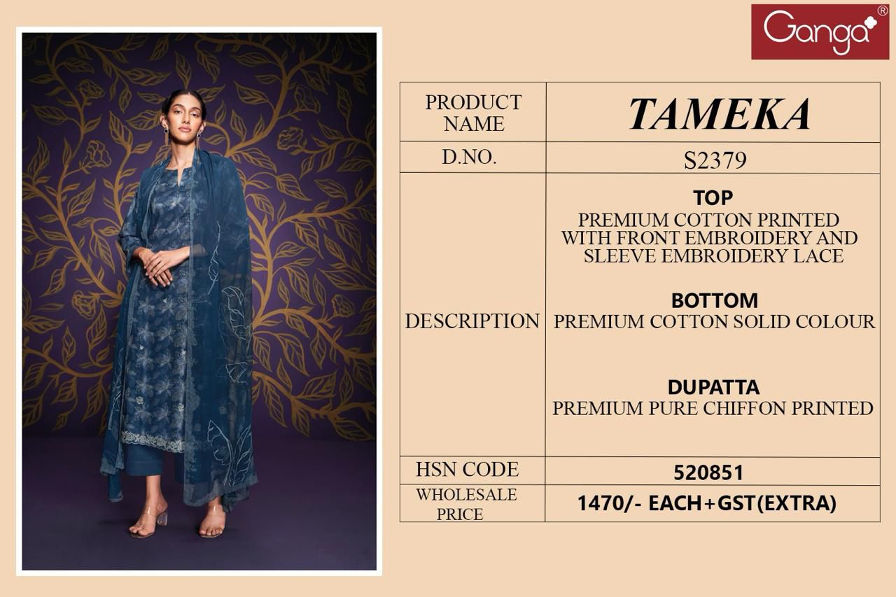 Tameka-2379 Ganga Premium Cotton Plazzo Style Suits