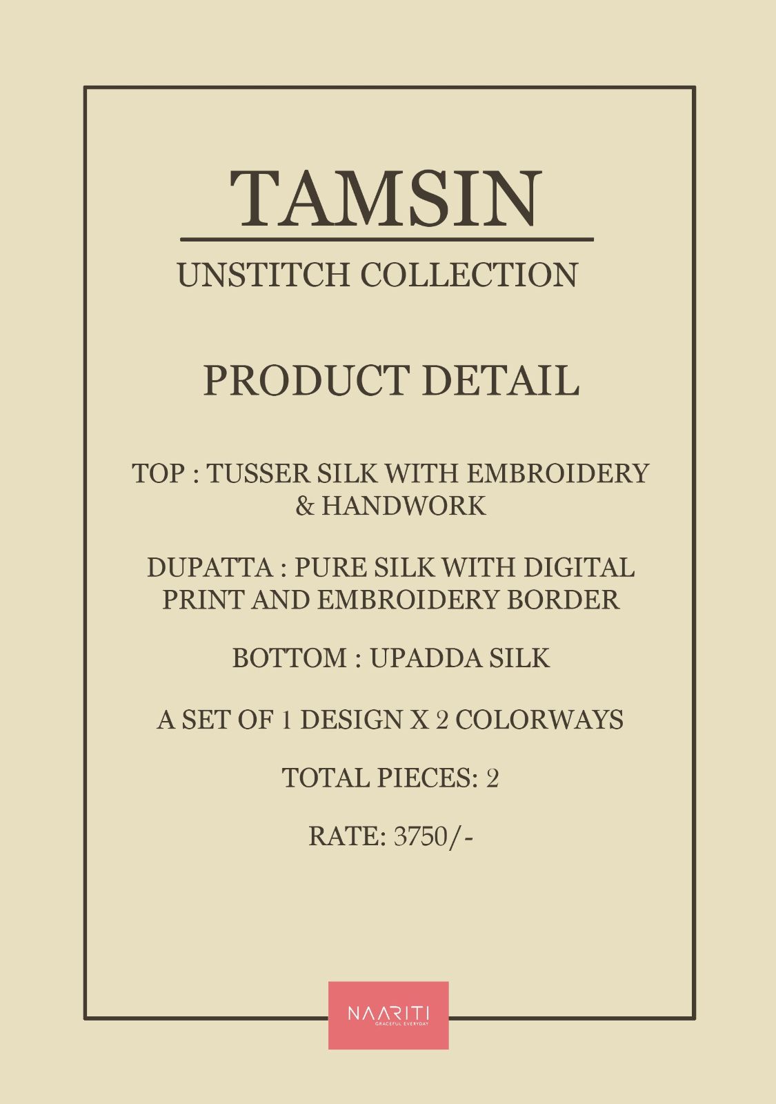 Tamsin Naariti Tussar Silk Pant Style Suits Manufacturer