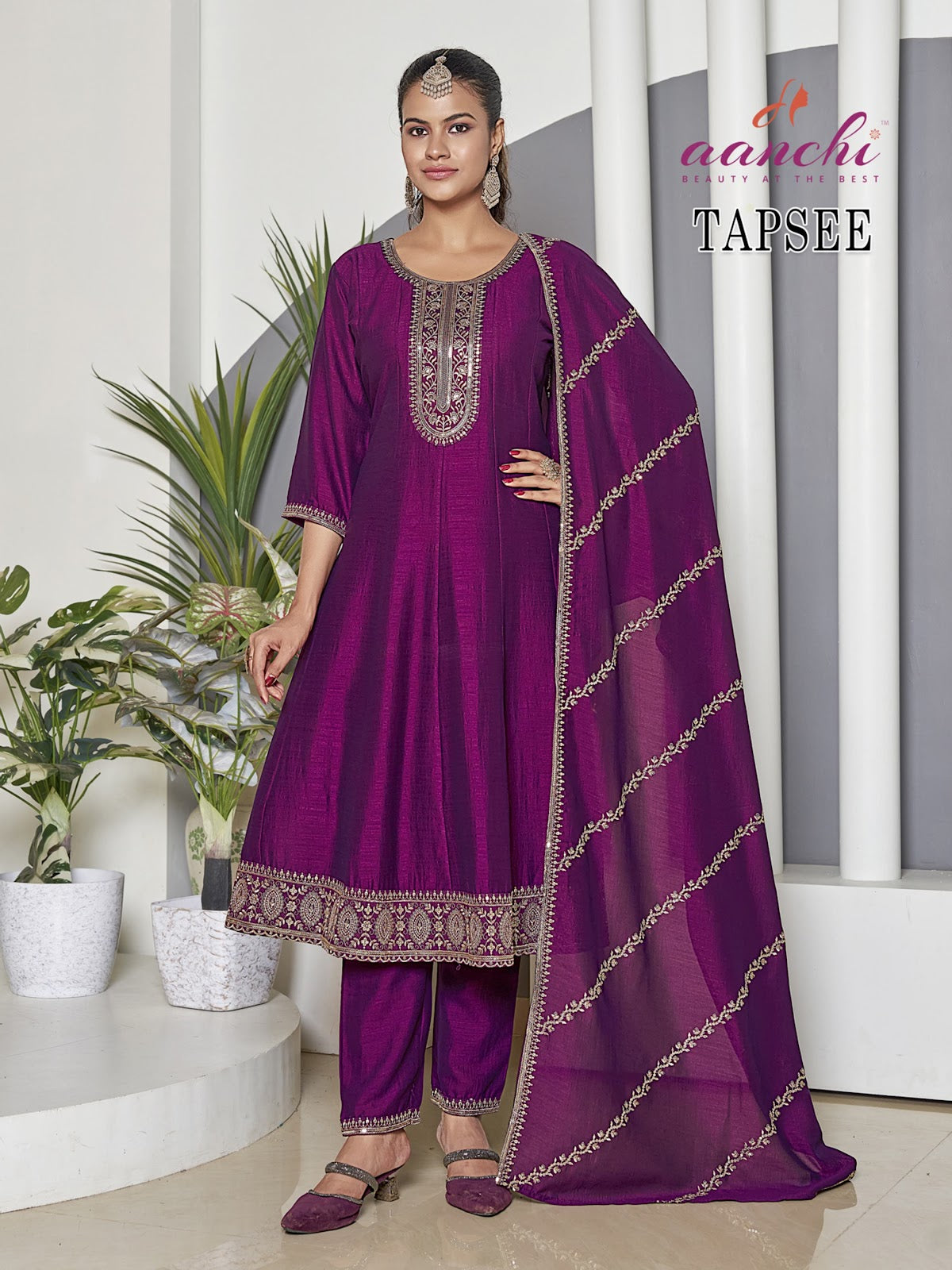 Tapsee Aanchi Vichitra Silk Readymade Anarkali Suits Wholesaler Gujarat