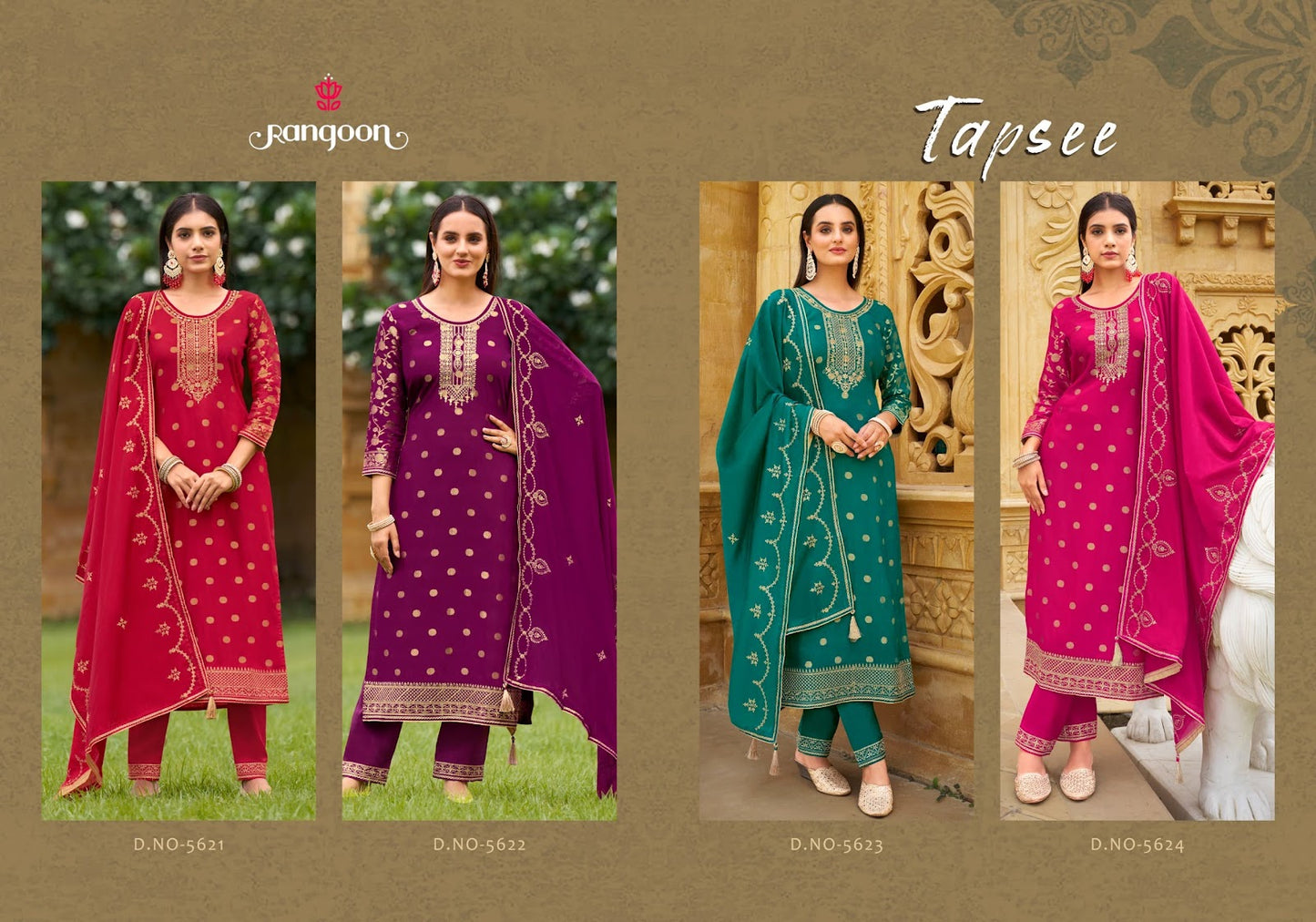 Tapsee Rangoon Muslin Jacquard Readymade Pant Style Suits Manufacturer
