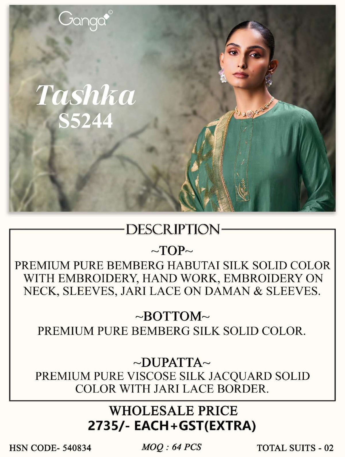 Tashka S5244 Ganga Habutai Silk Plazzo Style Suits Manufacturer Gujarat
