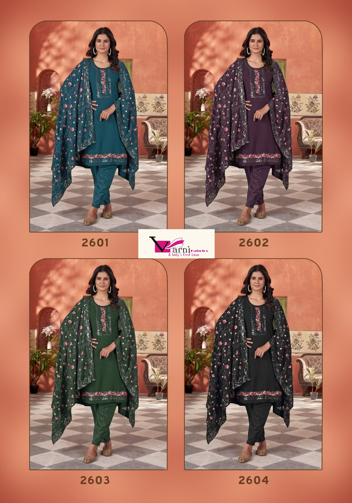 Tejaswini 2601-2604 Varni Fabrics Georgette Readymade Suits Manufacturer