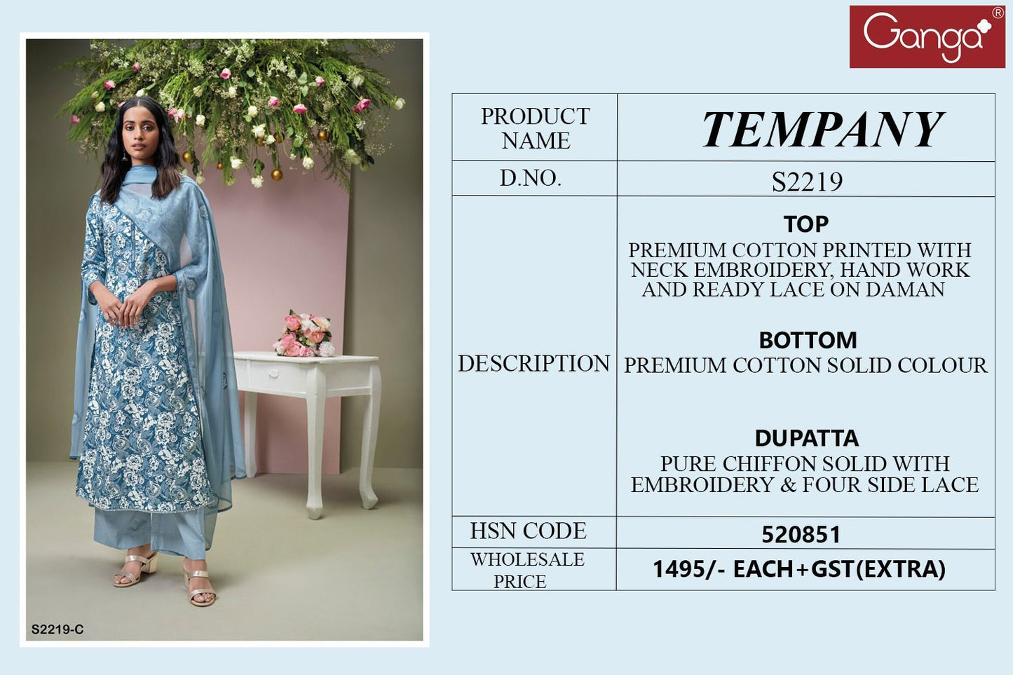 Tempany 2219 Ganga Cotton Plazzo Style Suits