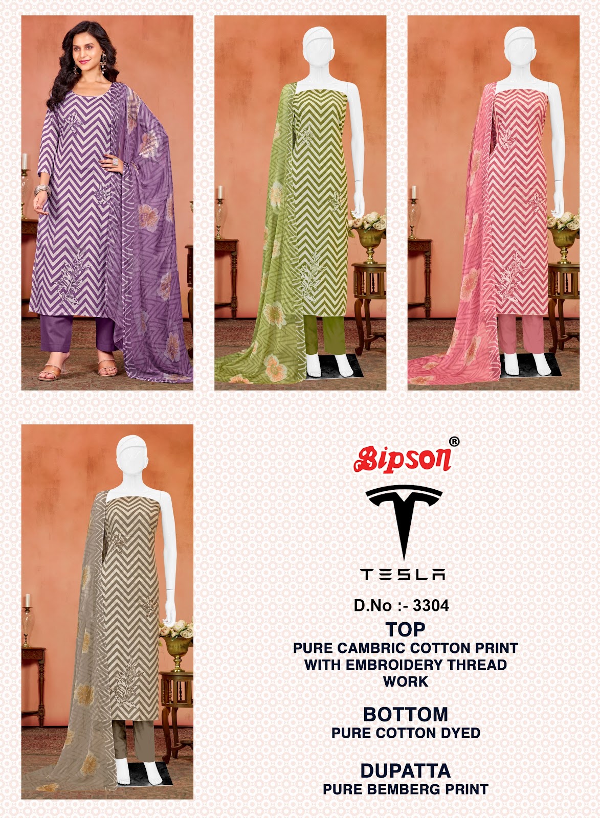 Tesla 3304 Bipson Prints Pure Cotton Pant Style Suits Wholesaler India