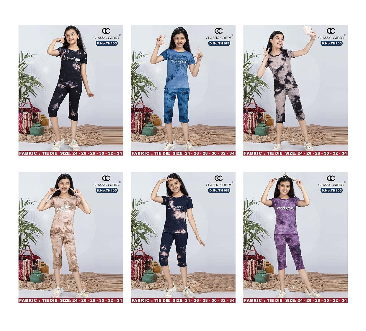 Th205 Classic Candy Tie Dye Girls Capri Night Suits Wholesaler India