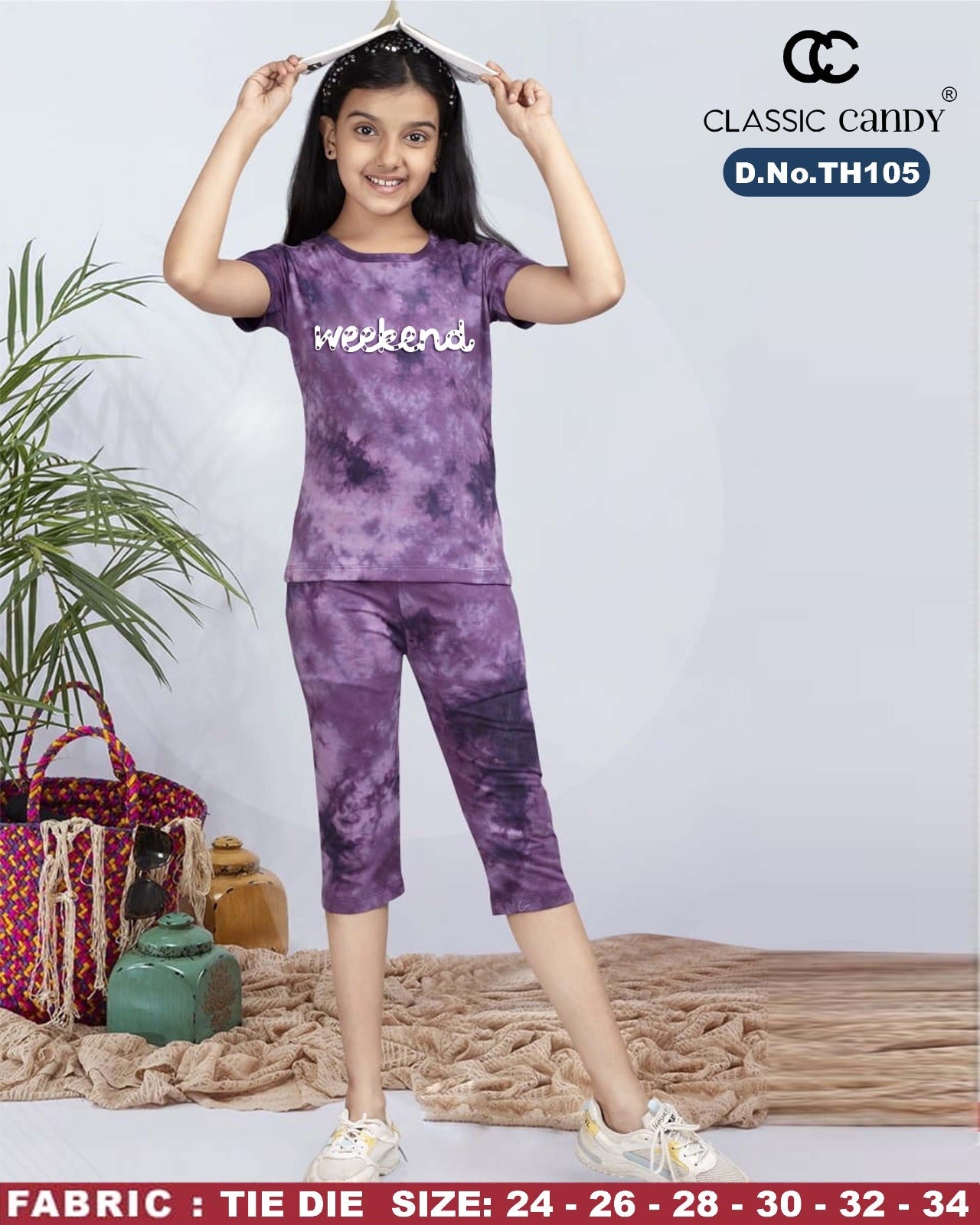 Th205 Classic Candy Tie Dye Girls Capri Night Suits Wholesaler India