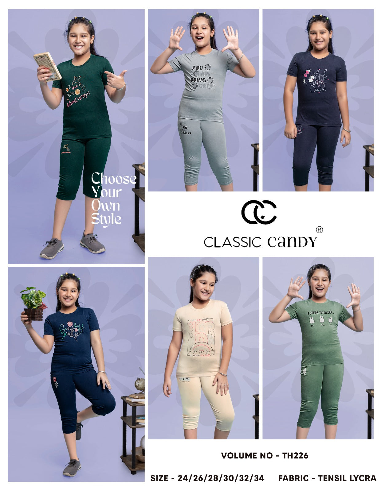 Th226 Classic Candy Tencil Lycra Girls Capri Night Suits Exporter Gujarat