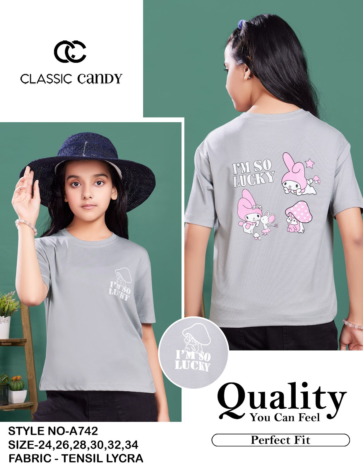 Th742 Classic Candy Tencil Lycra Girls Tshirt Wholesale