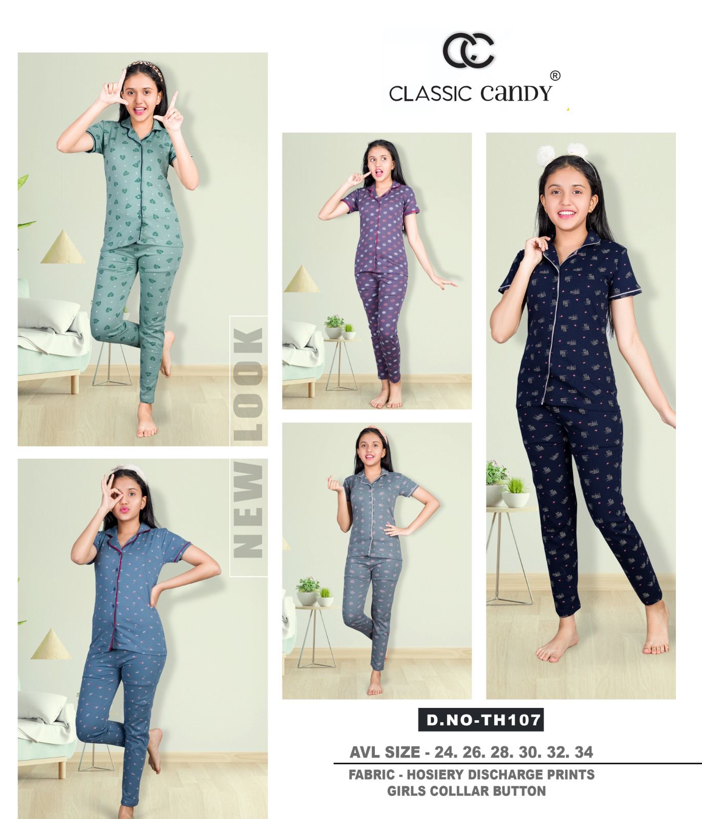 Th 107 Classic Candy Hosiery Girls Night Suits