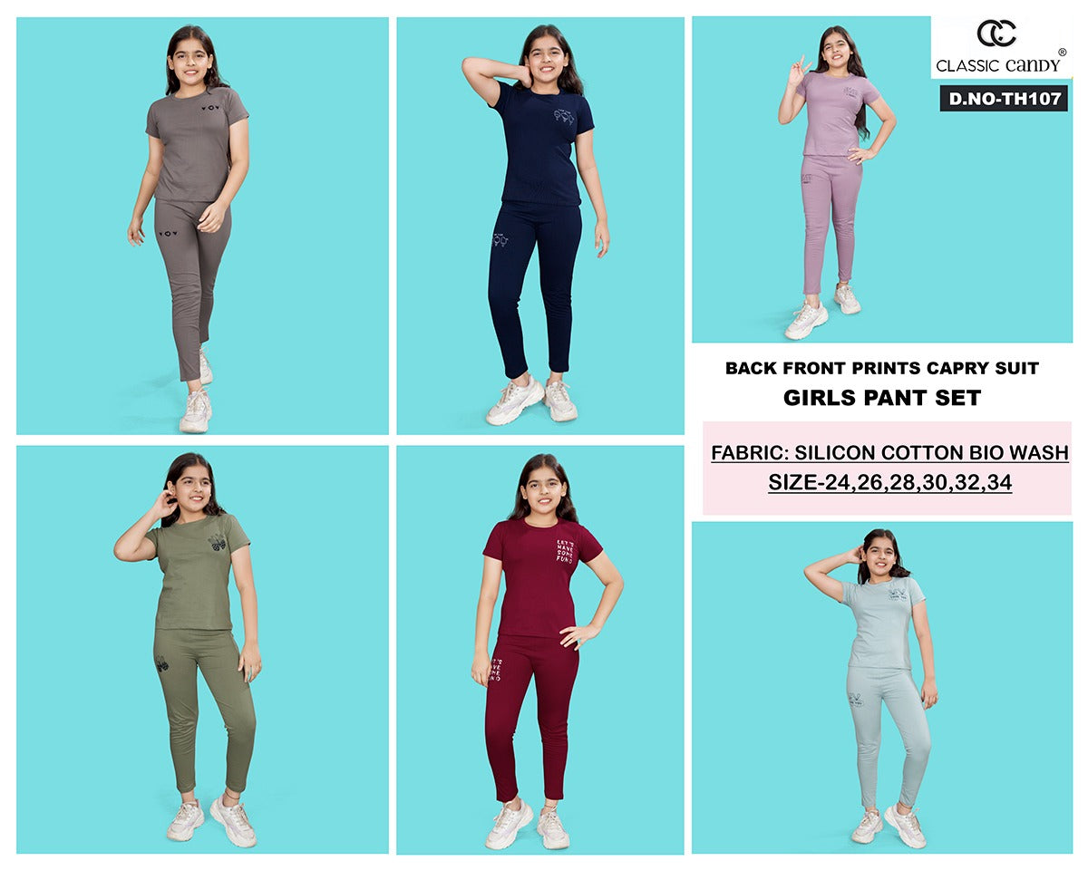 Th 107 Classic Candy Cotton Biowashed Girls Pant Set