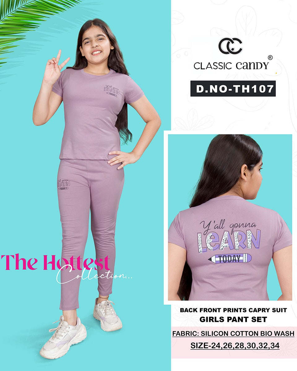 Th 107 Classic Candy Cotton Biowashed Girls Pant Set