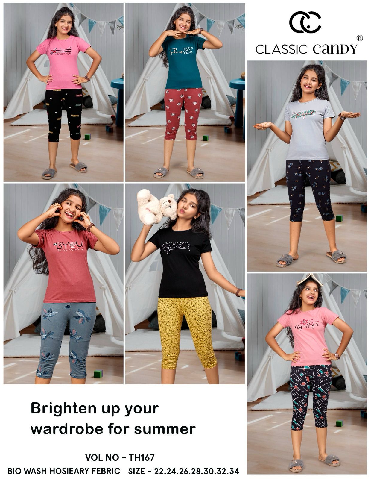 Th 167 Classic Candy Girls Capri Night Suits Manufacturer India