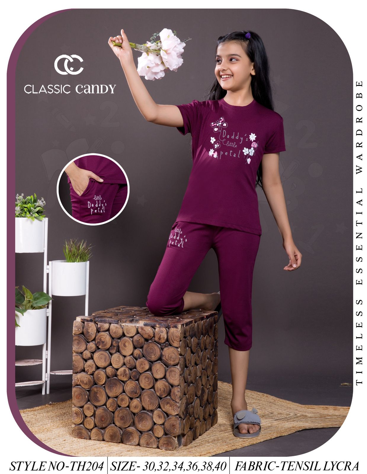 Th 204 Classic Candy Tencil Lycra Girls Capri Night Suits Wholesaler