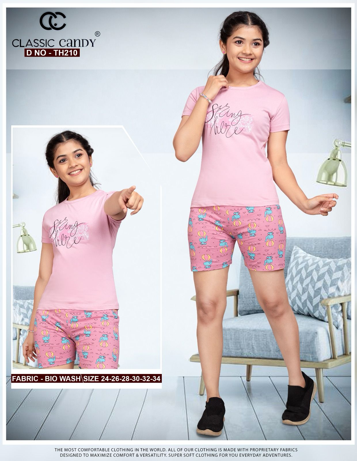 Th210 Classic Candy Biowash Girls Shorts Set Supplier