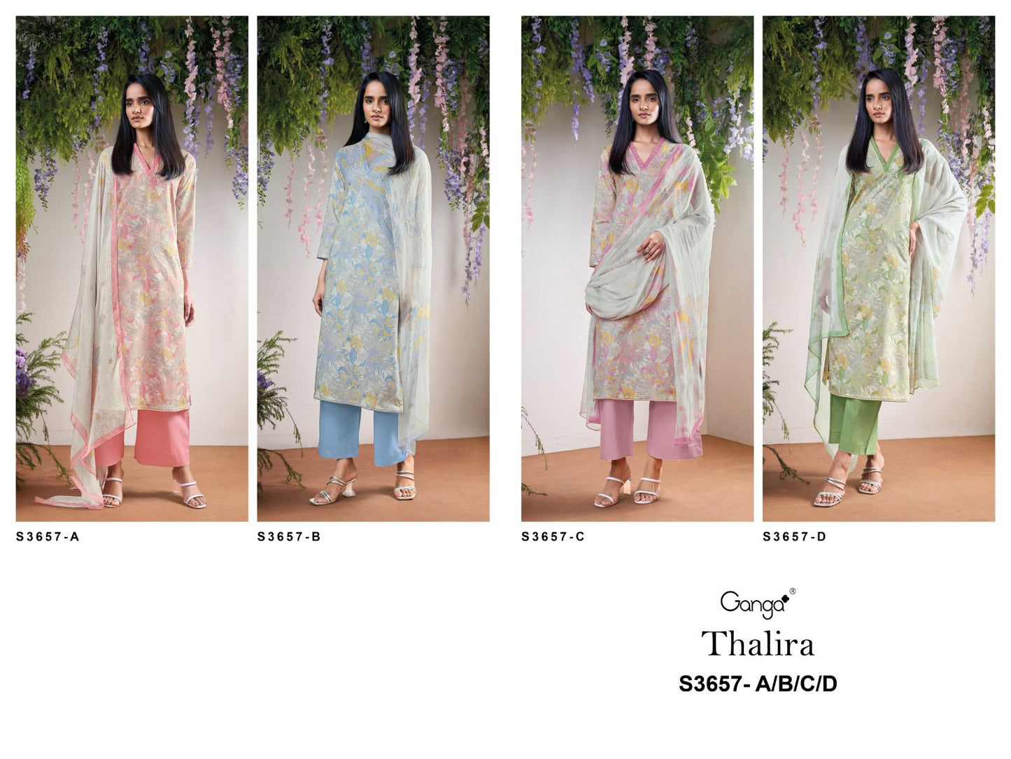 Thalira 3657 Ganga Premium Cotton Plazzo Style Suits Manufacturer Gujarat