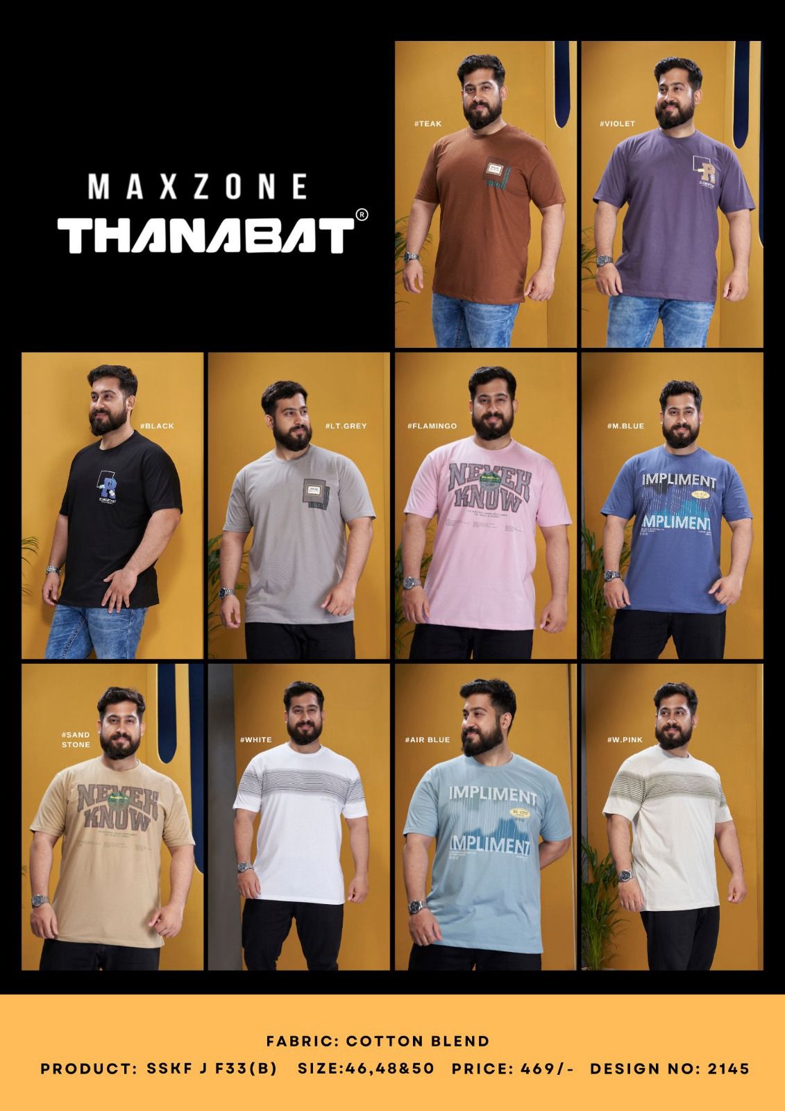 Thanabat 2145 Maxzone Clothing Cotton Mens Tshirts Wholesaler Gujarat