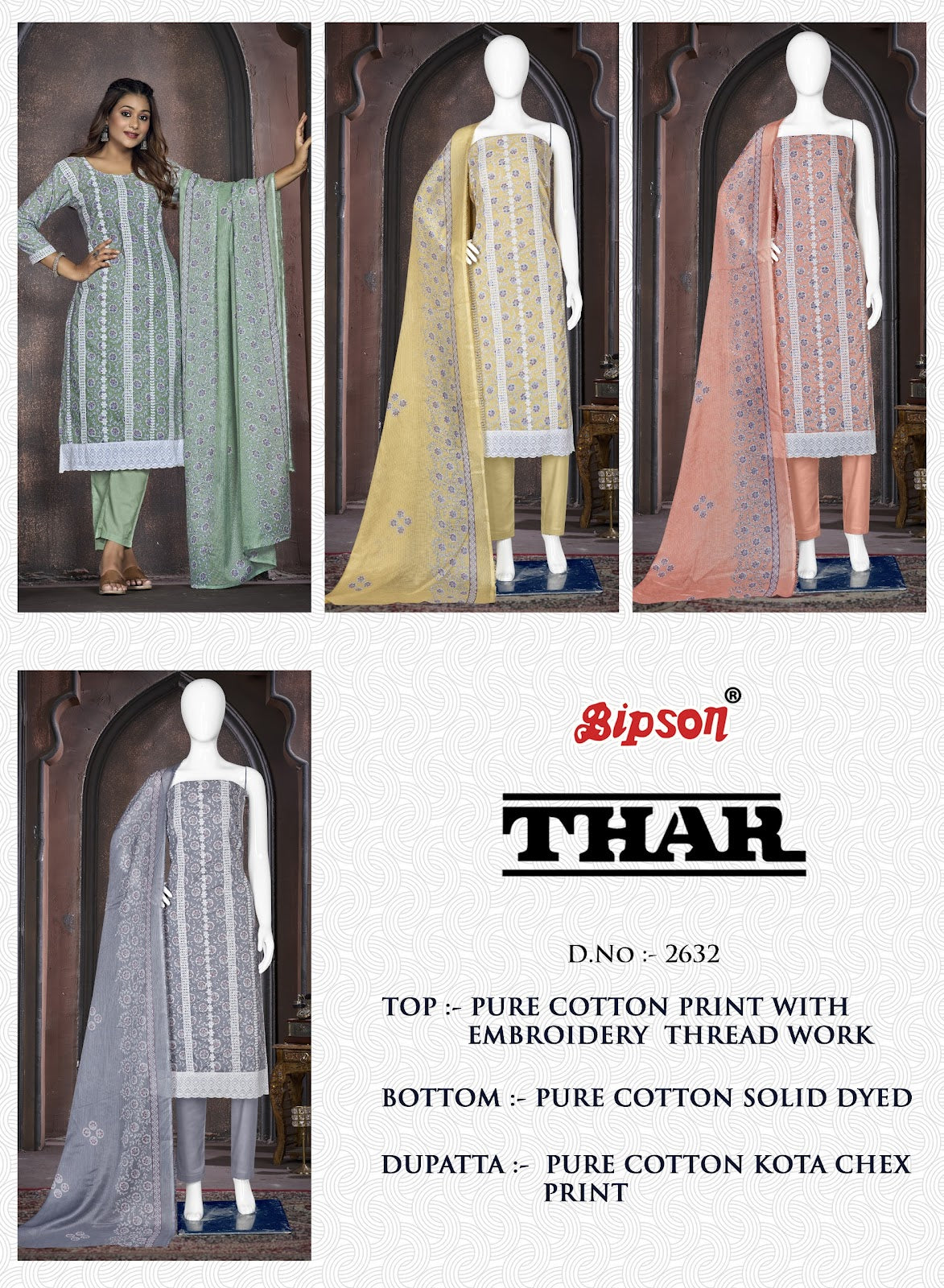 Thar 2632 Bipson Prints Pure Cotton Pant Style Suits Exporter India