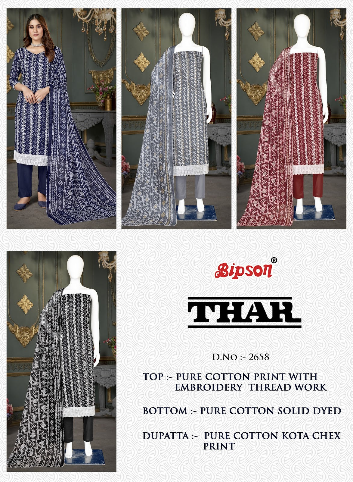 Thar 2658 Bipson Prints Pure Cotton Pant Style Suits Manufacturer India