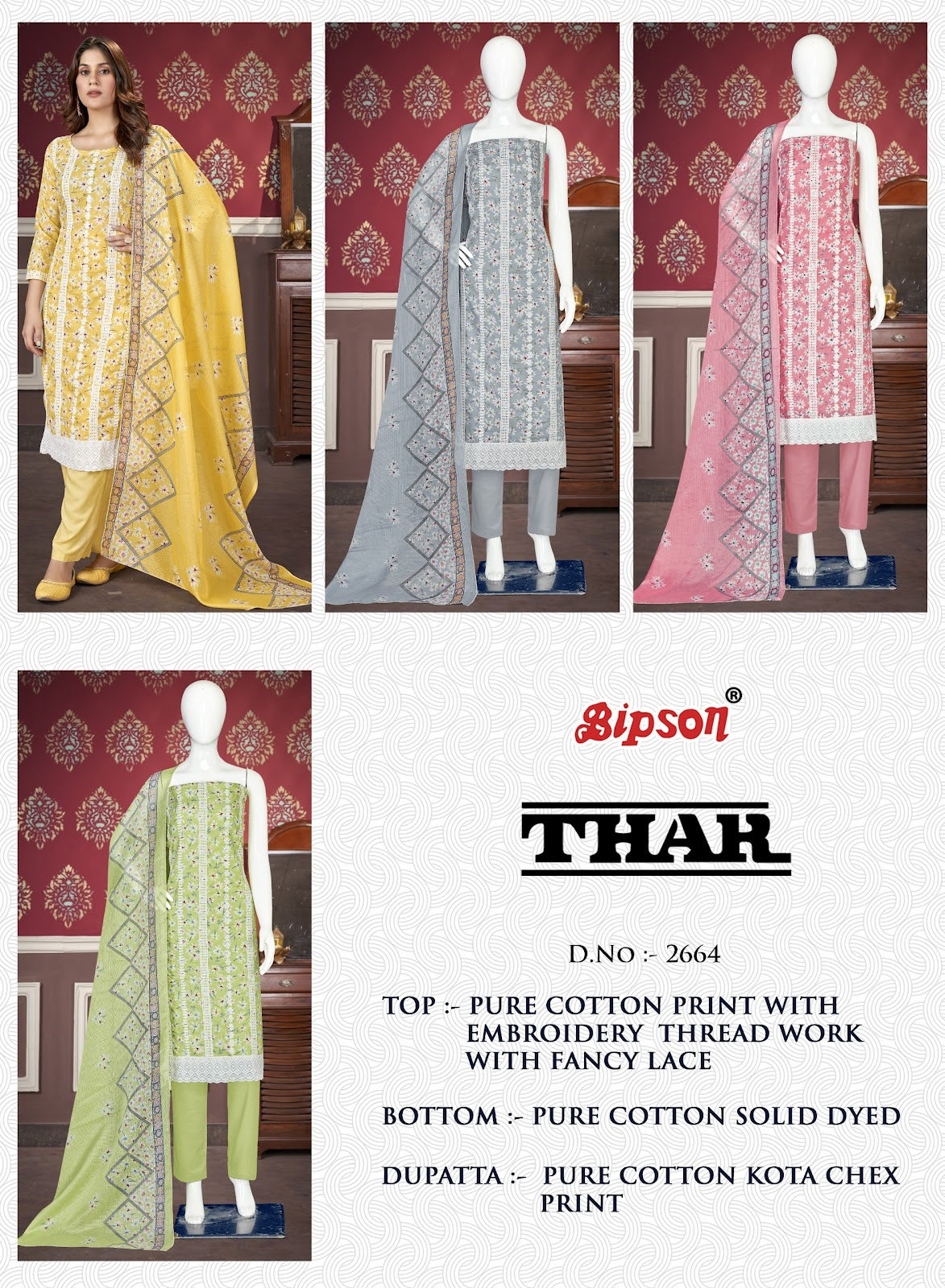 Thar 2664 Bipson Prints Pure Cotton Pant Style Suits Manufacturer Ahmedabad