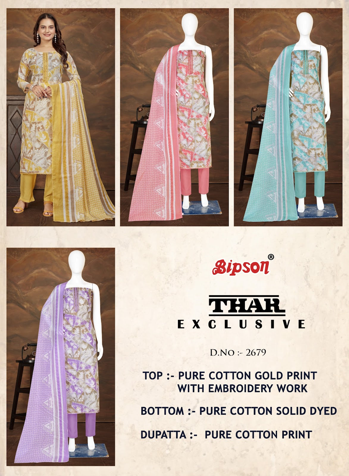 Thar 2679 Bipson Prints Pure Cotton Pant Style Suits Exporter Gujarat