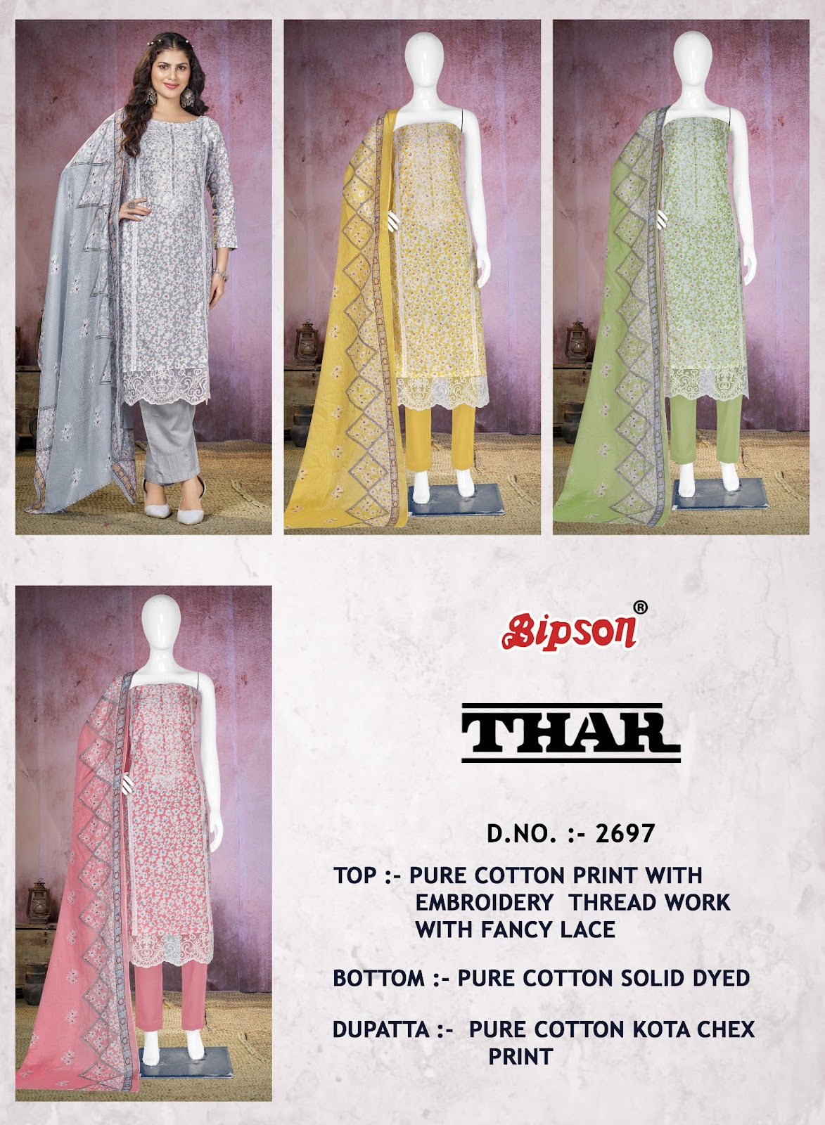 Thar 2697 Bipson Prints Pure Cotton Pant Style Suits Exporter