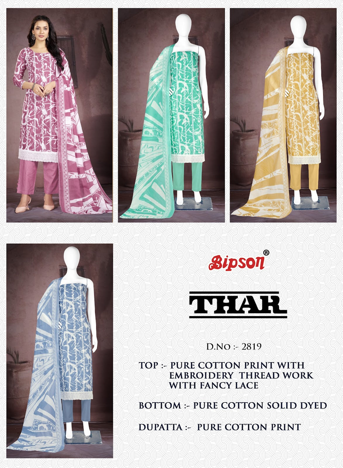 Thar 2819 Bipson Prints Cotton Pant Style Suits Exporter